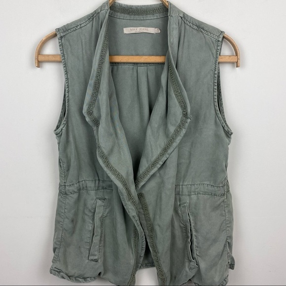 Max Jeans Olive Green Utility Draped Sleeveless Vest; Size M - Picture 6 of 14